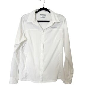 Columbia Womens Omni-Shade Shirt Large Vented Back Roll Tab Sleeves Zip Pocket